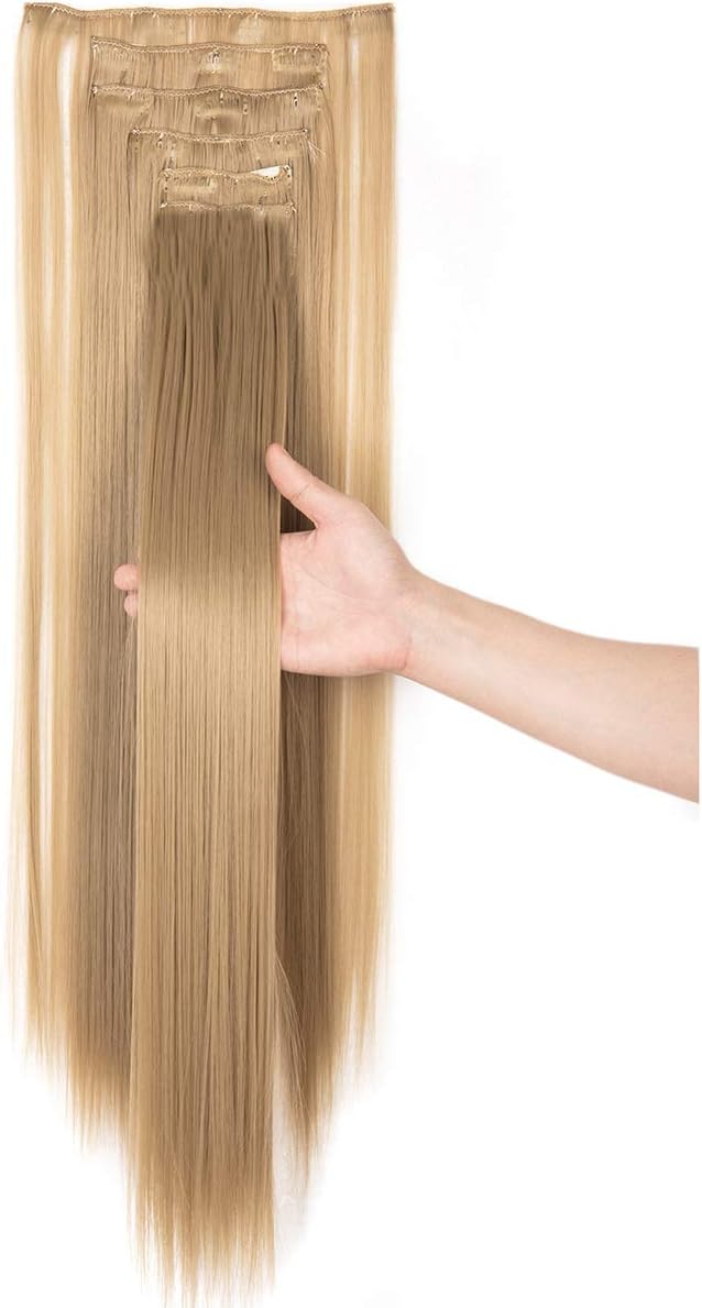 24"-26" Clip in Hair Extensions 6Pcs 16 Clips Curly Wavy Straight Thick Clip on Synthetic Hair Extension Hairpieces