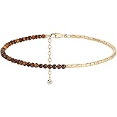 MYEARS Women Beaded Bracelet Gold Gemstone 14K Simple Dainty Handmade Chain Everyday Boho Beach Jewelry