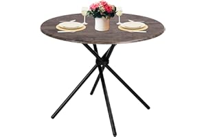 FurnitureR 31.5" Round Dining Table for 2-4 People, Vintage Wood Kitchen Table with Unique Intersecting Pedestal Base and Metal Legs for Home Office Living Room Kitchen, Brown