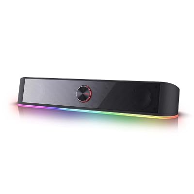 Redragon GS560 RGB Desktop Soundbar, 2.0 Channel Computer Speaker with Dynamic Lighting Bar Audio-Light Sync/Display, Touch-Control Backlit with Volume Knob, USB Powered w/ 3.5mm Cable, Black