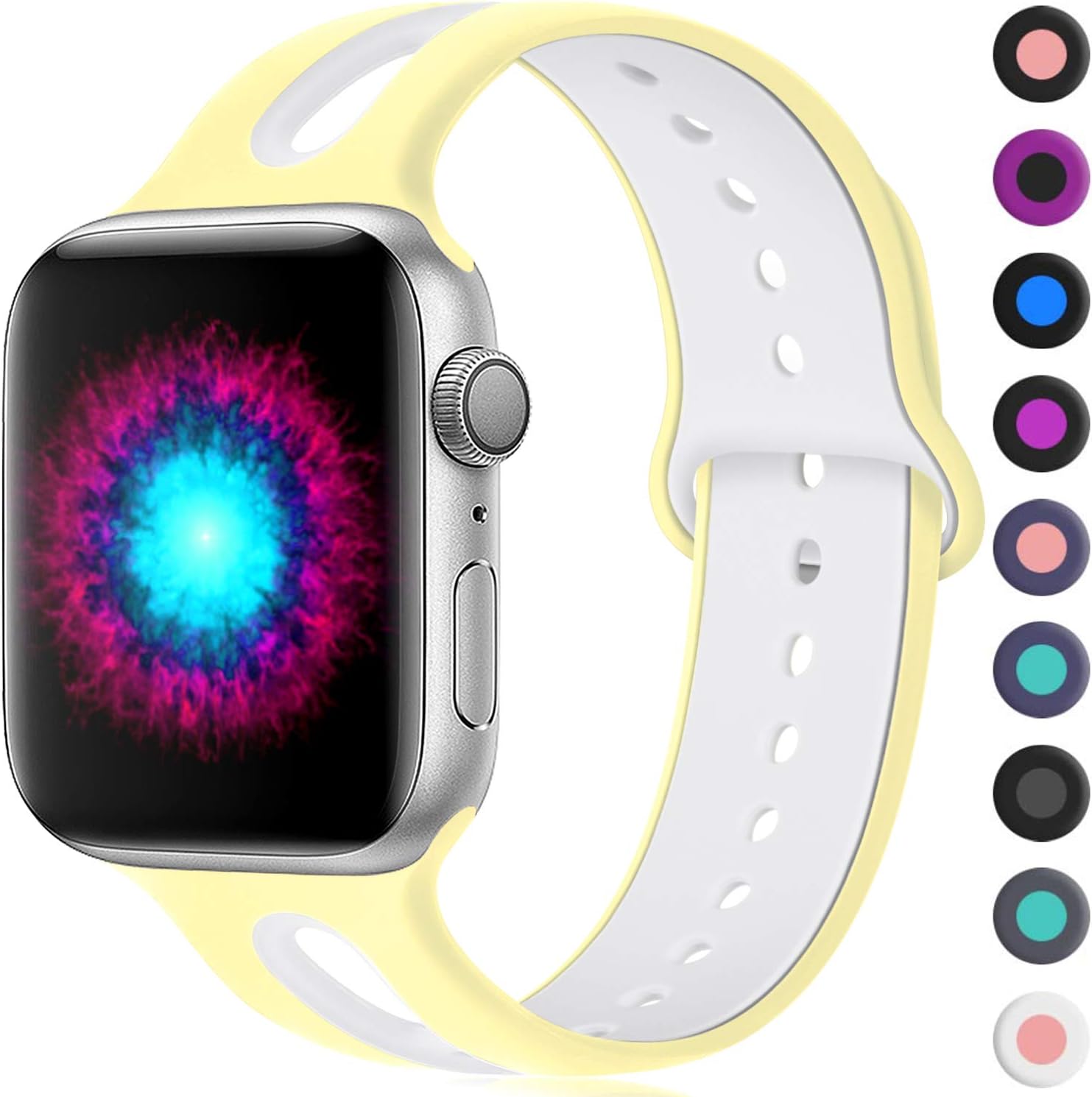 Haveda Sport Bands Compatible for Apple Watch Band 44mm Series 5 Series 4, Soft Series 5 Wristbands 42mm iWatch Bands for Apple Watch Series 3/2/1, Women Men Kids 42mm/44mm S/M Cream Yellow/White