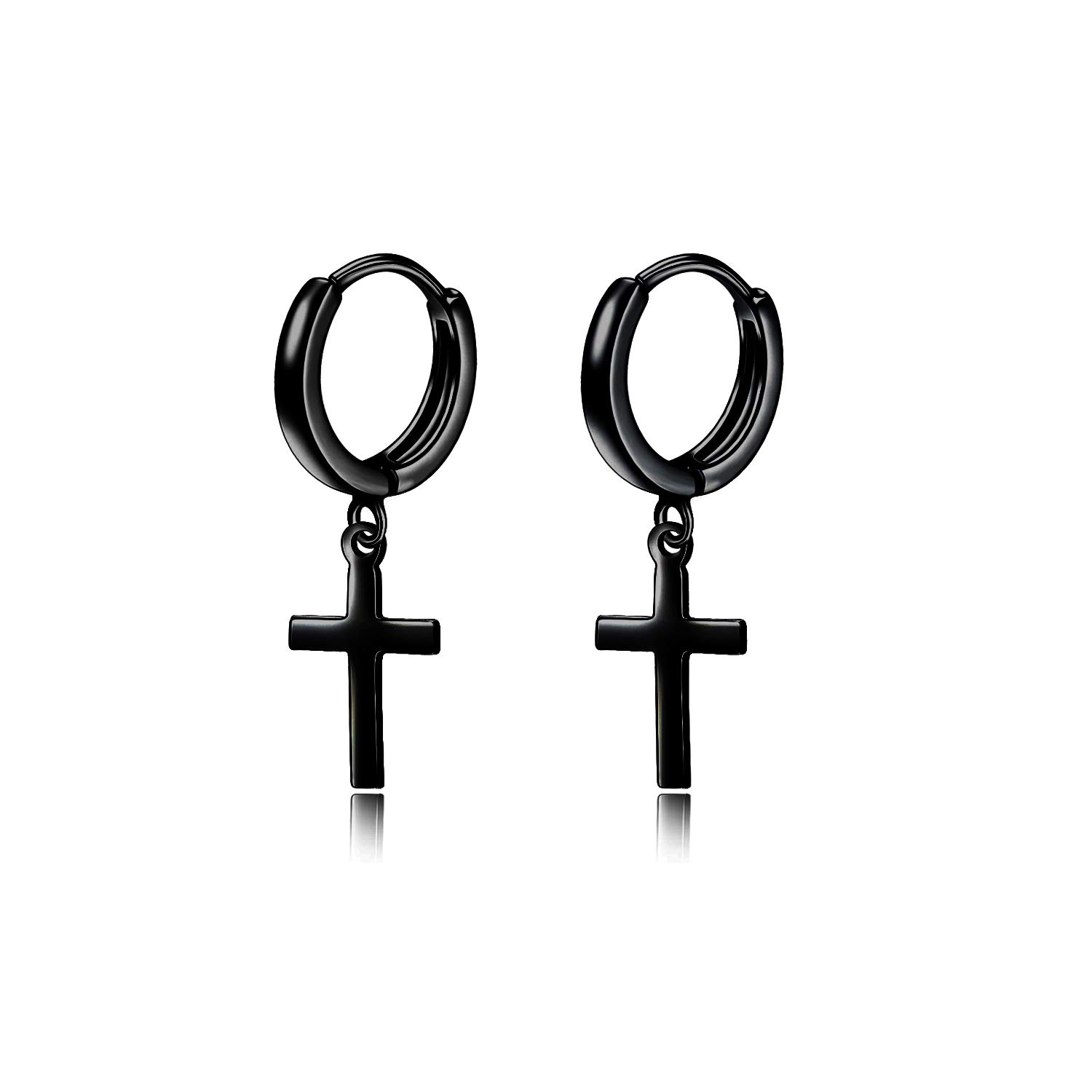 Men Black Cross Hoop Earrings Dangle Jewellery for Women Teen 13mm (Black cross earrings)
