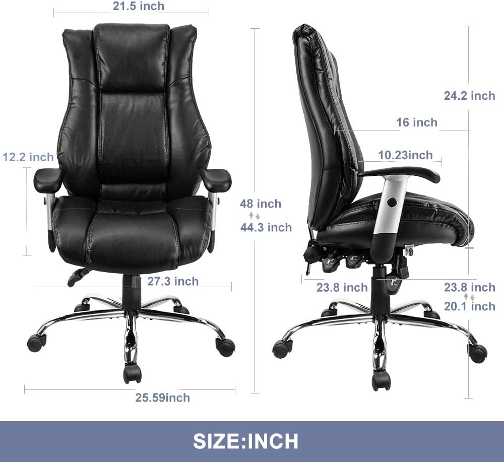 Smugdesk High Back Bonded Leather Executive Office Chair with Adjustable Backrest and Armrest, Black: Furniture & Decor