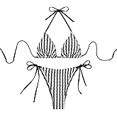 Falainetee Women's Striped Halter Bathing Suit High Waisted Triangle Colorblock Swimsuit Bikini Set