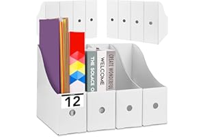 PTRBTY&HISDE 12PCS White Magazine File Holder，Sturdy Cardboard Magazine Holder, Vertical File Folder Holder, Magazine Holder for Desk, Shelves, Office or Classroom Book Organizer