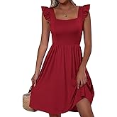 ANRABESS Womens Summer Short Dress 2026 Square Neck Sleeveless A Line Ruffled Wedding Casual Cute Teen Beach Mini Sundress