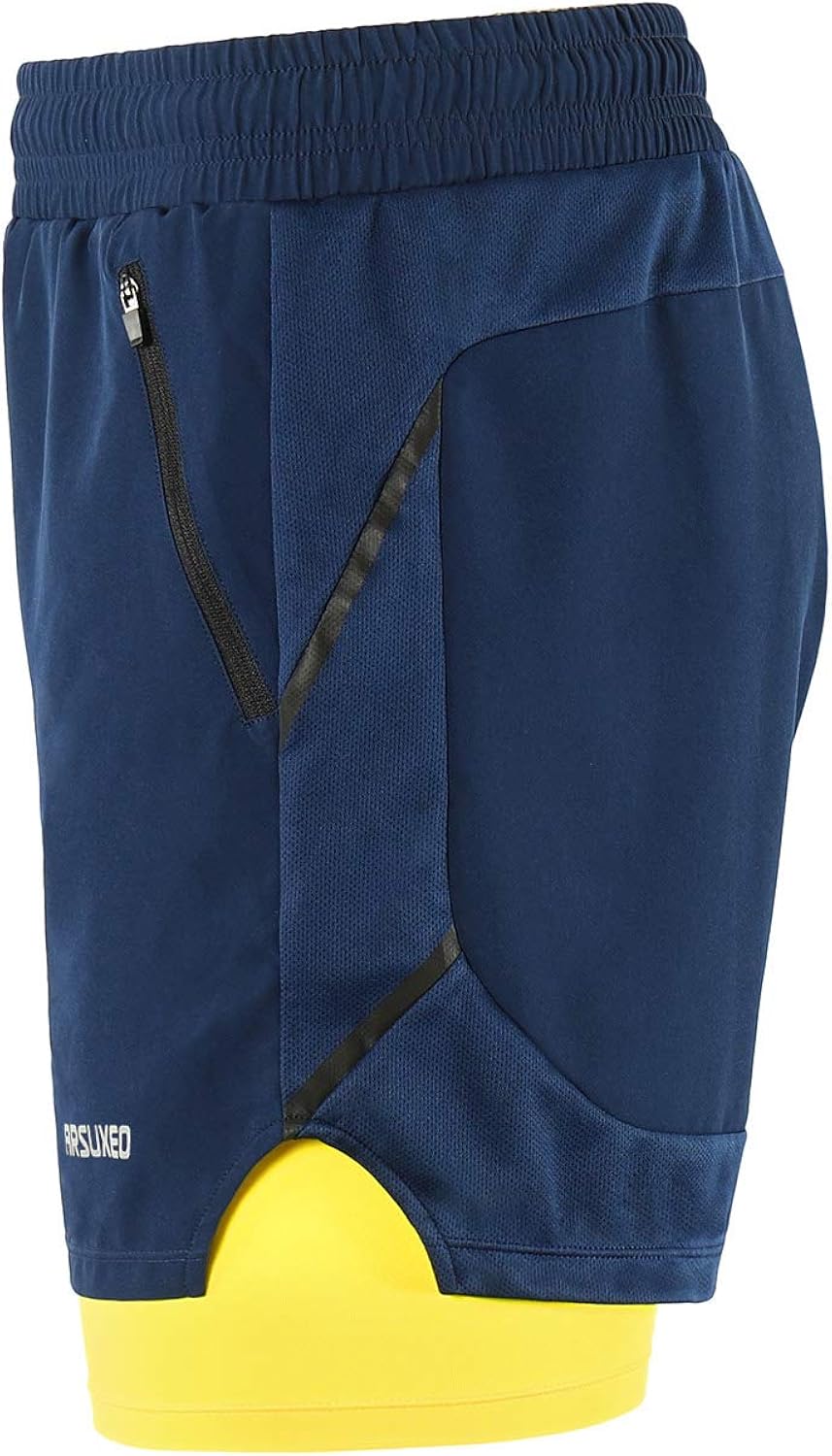 ARSUXEO Men's 2 in 1 Active Running Shorts with 2 Zipper Pockets B191: Clothing