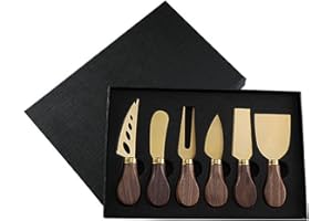 Stainless Steel Cheese Knives Set Fork Spreader Collection Walnut Handle Cheese Slicer with Gift Box 1Pcs (Color : 6pcs Gold)