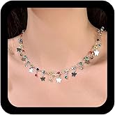 Yheakne Vintage Colorful Crystal Choker Necklace Rainbow Cz Rhinestone Chain Necklace Tiny Butterfly Dangle Necklace Rainbow Gemstone Pendant Necklace Jewelry for Women