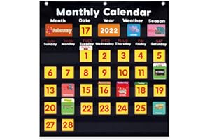 MEWISE Monthly Calendar Pocket Chart Classroom,Monthly & Weather Pocket Chart,Monthly Calendar Pocket Chart with Cards for Classroom Supplies (Black)