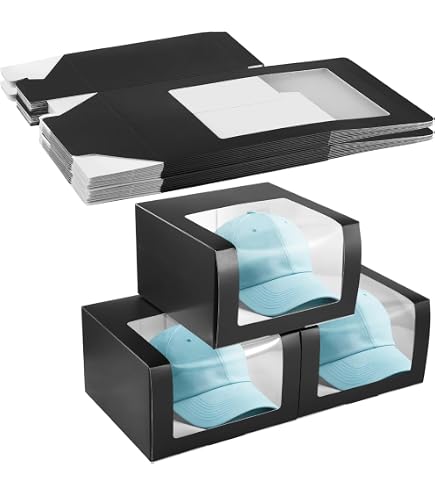 PH PandaHall 10er Set Geschenkboxen Mit Fenster – 19,5x19,5x12 Cm, Schwarz – Für Baseballkappen, Hüte & Accessoires, Aus Papier & PVC