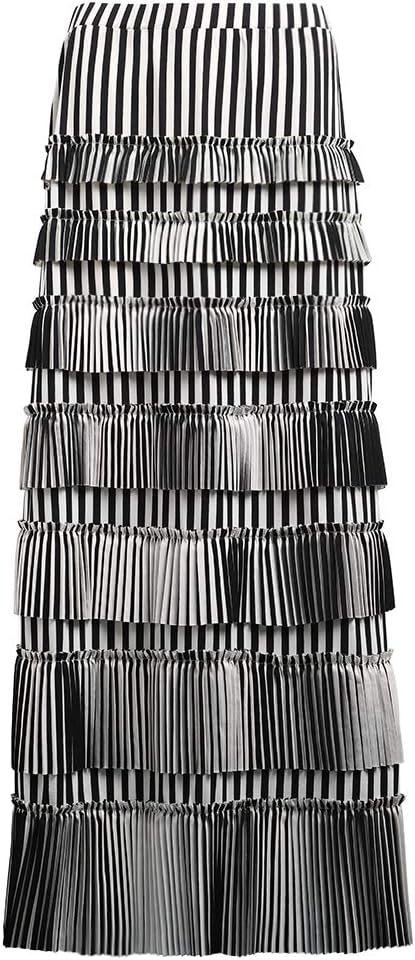 GATHY Women's 7 Tiered Boho Layered Pleated Ruffles Waterfall Maxi Skirt