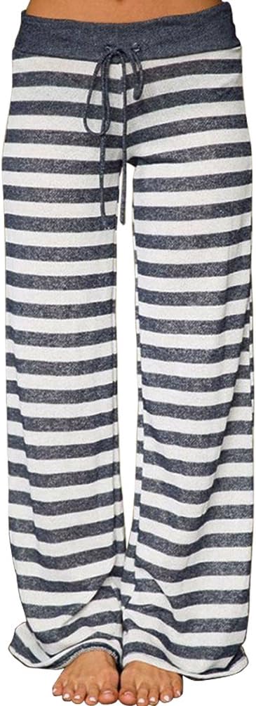 AMiERYWomen's Comfy Casual Pajama Pants Floral Print Drawstring Palazzo Lounge Pants Wide Leg