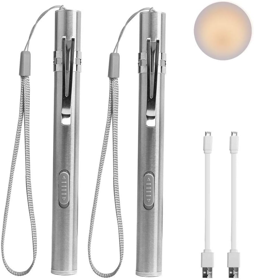 LEAGY Pen Torches for Nurses,Reusable Rechargeable Torch,2Pack White LED Lights Pen Light