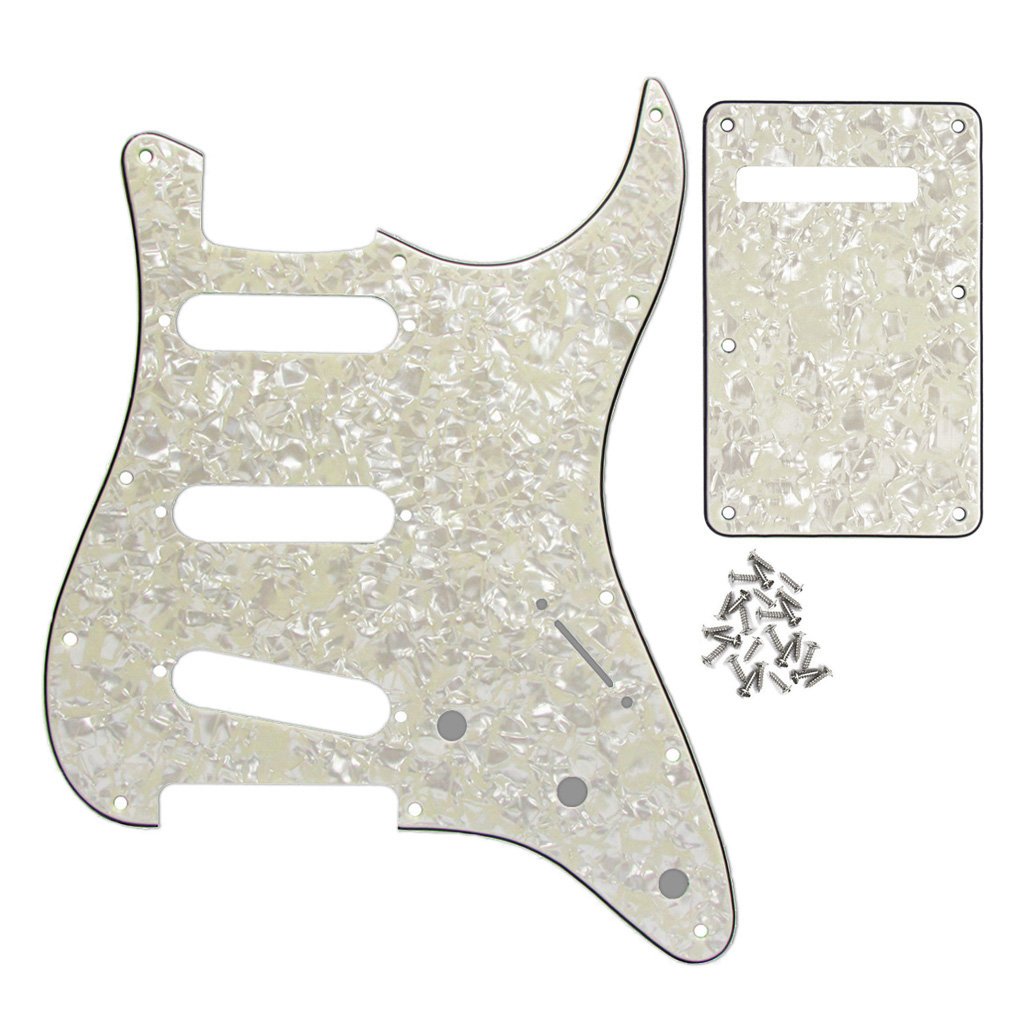 FLEOR Set of Electric Guitar SSS Style Pickguard with Back Plate Mounting Screws for USA/MEX ST Guitar Part,4Ply Aged Pearl