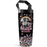 DUUV Funny Skull Flip Straw Tumbler 28oz, Funny Witchy Cup Gifts for Women | Audacity Cup, Skeleton Unicorn Tumbler for Girl, Gothic Skeleton Black Water Bottle, Gothic Ideal Gifts for Tarot Lovers