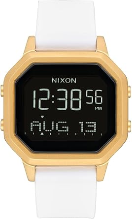 Nixon Siren SS A1211508 - Reloj digital para mujer con caja dorada y correa de silicona blanca.