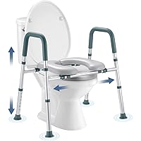 Raised Toilet Seat with Handles, Toilet Seat Riser for Seniors with Adjustable Height & Width, 400lb Cozy Padded Elevated Toi