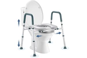 Raised Toilet Seat with Handles, Toilet Seat Riser for Seniors with Adjustable Height & Width, 400lb Cozy Padded Elevated Toi