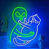 Alien Neon Sign, Alien Cat LED Neon Light Signs for Wall Decor Cat Led Light up Sign Lamp for Bedroom Game Room Man Cave Decoration Gift for Teen Boy Girl Dimmable USB Powered(14.2"*12.9")