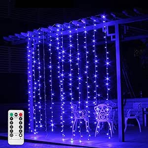  Blue Curtain String Lights With Remote Battery Operated 300 Led 9 8ft Icicle Window Background Fairy Lights Decoration Icicle Twinkle Lights For Weddings Party Bedroom Kitchen Living Room Patio Garden Home Improvement
