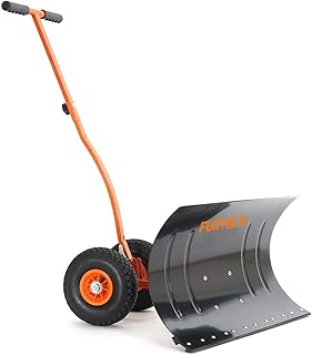 FUXTEC Schneeschaufel auf Rädern FX-SS740, höhenverstellbar - komfortables Schneeräumen, rückenschonender Schneeschieber, Schneeschild 75 cm Arbeitsbreite-Höhe 42 cm, platzsparend da zusammenklappbar