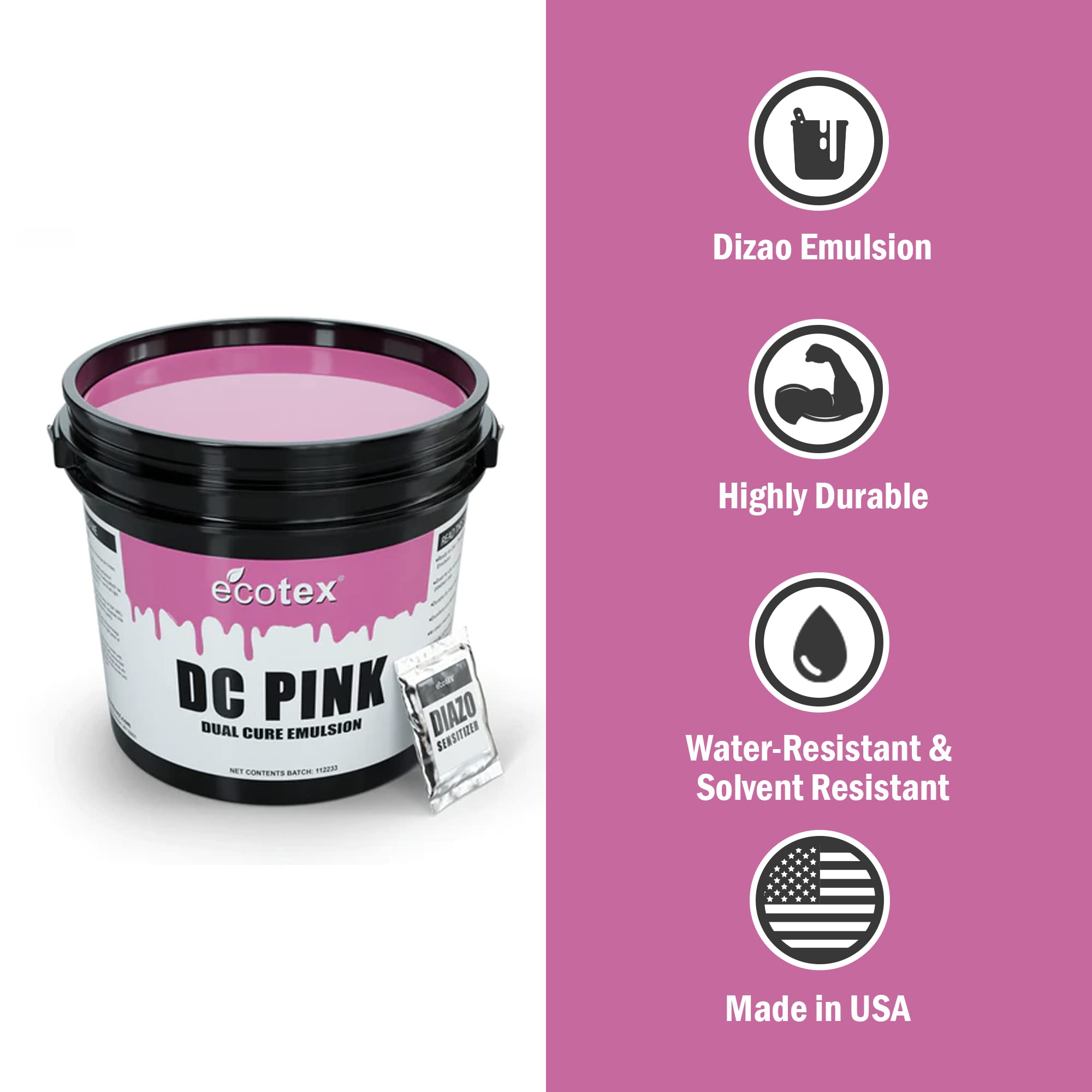 Ecotex DC Pink Screen Printing Emulsion (Pint - 16oz.) - Diazo Required Photo Emulsion for Silk Screens and Fabric - For Plastisol and Water Based Ink, Printing Supplies