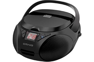 Craig CD6925 Portable Top-Loading Stereo CD Boombox with AM/FM Stereo Radio | Bluetooth Wireless (Black, Bluetooth) | No Headphone Jack | 3.5mm Aux Input