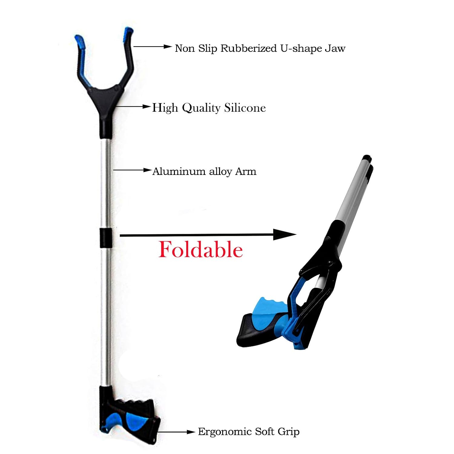 Foldable Reacher Grabber Tool, Vipe 2pcs Ergonomic Lightweight Reaching Aid Reacher Tool Long Arm Reaching Claw Hand Grabber Trash Pickup Tool, 32'': Industrial & Scientific