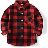 Kids Little Boys Girls Baby Red Plaid Flannel Long Sleeve Button Down Flannel Shirt Plaid Tops Girl Boy Clothes