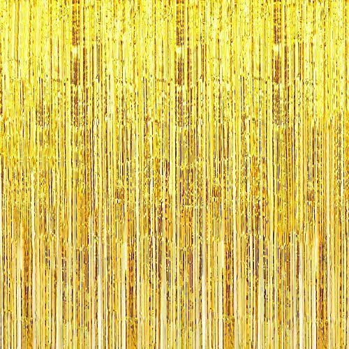 (Pack of 2) Gold Foil Fringe Backdrop Curtain, Photo Booth Backdrop for Party Decoration, Christmas party, New Year Eve Party Supplies, Birthday, Holiday Decorations