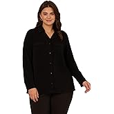 Adrianna Papell Womens Knit Utility Top with Long Sleeves and Chest Pockets