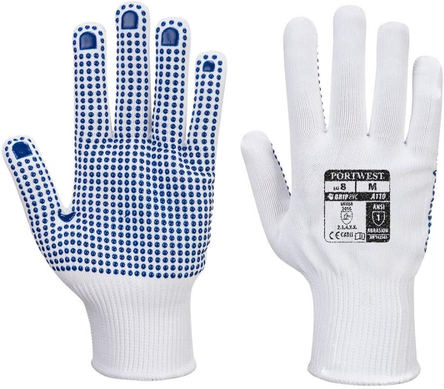 Portwest A110 Polka Dot Glove White/Blue, Medium, White / Blue, M (Pack of 1)