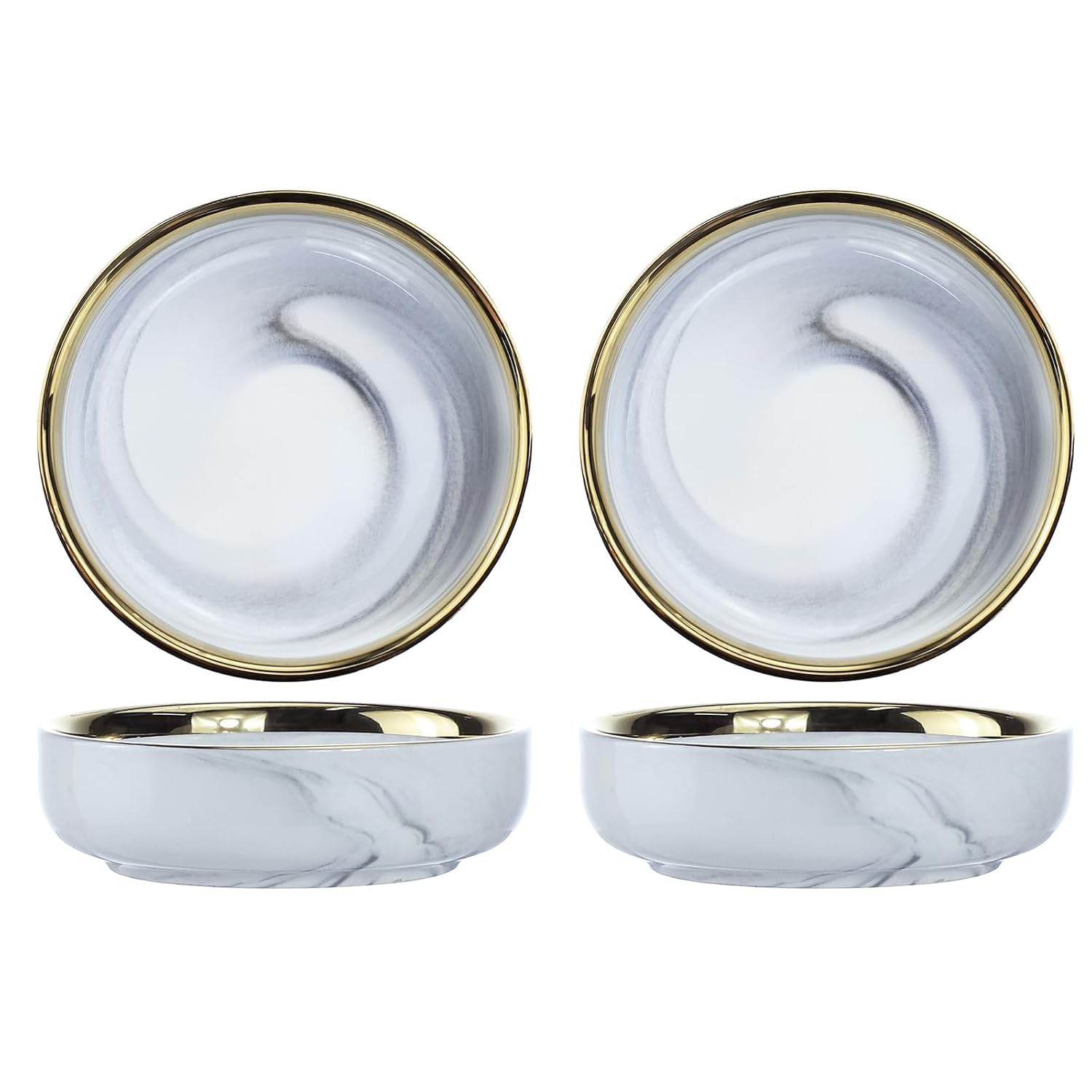 Colias Wing 3.5 Inch Elegant&Attractive Marble Pattern Stylish Design Multipurpose Porcelain Side Dish Bowl Seasoning Dishes Soy Dipping Sauce Dishes-Set of 4-White&Golden
