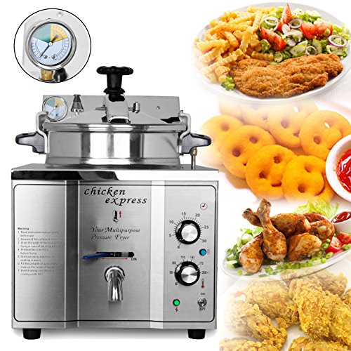 Click Here to See More Images Ridgeyard Update 2400W Electric Pressure Fryer 15L Deep Fryer w/ Timer & Temperature Controls 50-200℃ Chicken Duck Fish Meat Vegetable Chips for Commercial Restaurants, Fast Food, Snack Bars