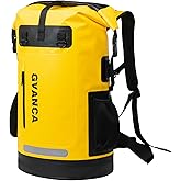 GVANCA Waterproof Dry Bag Backpack for Kayaking, Roll Top Kayak Dry Backpack, Floating Outdoor Dry Sack Boating Sailing Canoeing Rafting Fishing Camping 55L Yellow