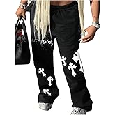 SOLY HUX Women's Graphic Sweatpants Gothic Y2k Elastic Waist Straight Leg Baggy Pants Streetwear