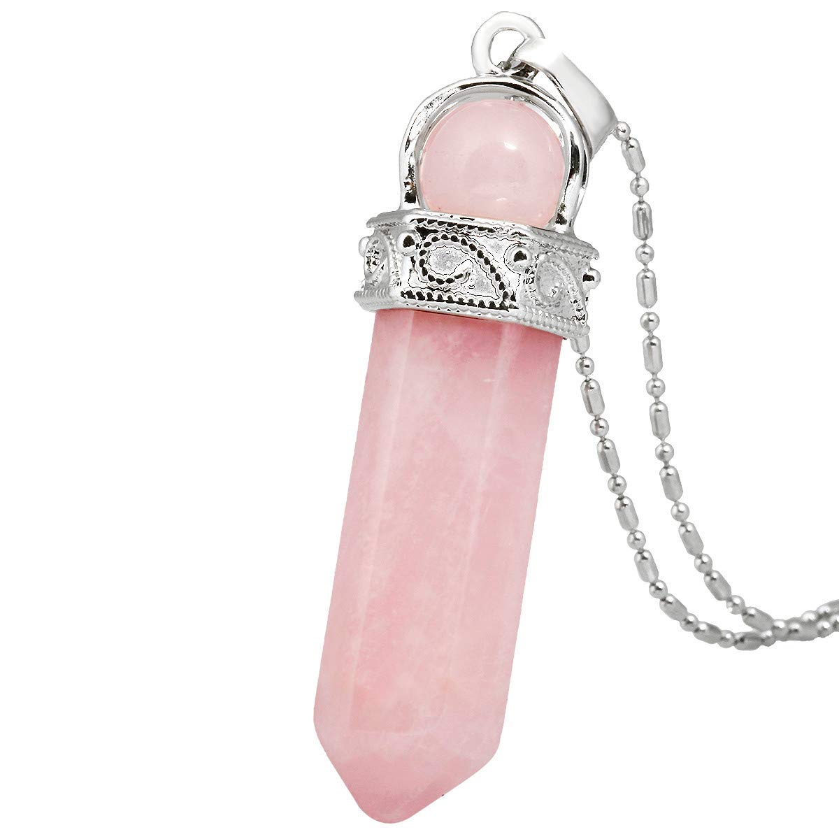 Nupuyai Rose Quartz Crystal Point Pendant Necklace for Women, Vintage Hexagonal Stone Pendulum Pendant with Chain