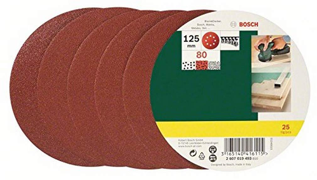 Bosch 2607019493 Sanding Sheet-Set for Eccentric Grinder, 0 V, Red, 125 mm, Set of 25 Piece
