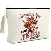ARPTCN Highland Scottish Cow Makeup Bag - Highland Cow Themed Gifts for Girls Mom Women, Cosmetic Travel Bags for Women