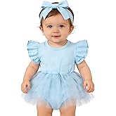Baby Girl Ruffle Sleeve Romper Dress Infant Jumpsuit Tutu Skirt Set Newborn Princess Tulle Dresses Headband Outfit