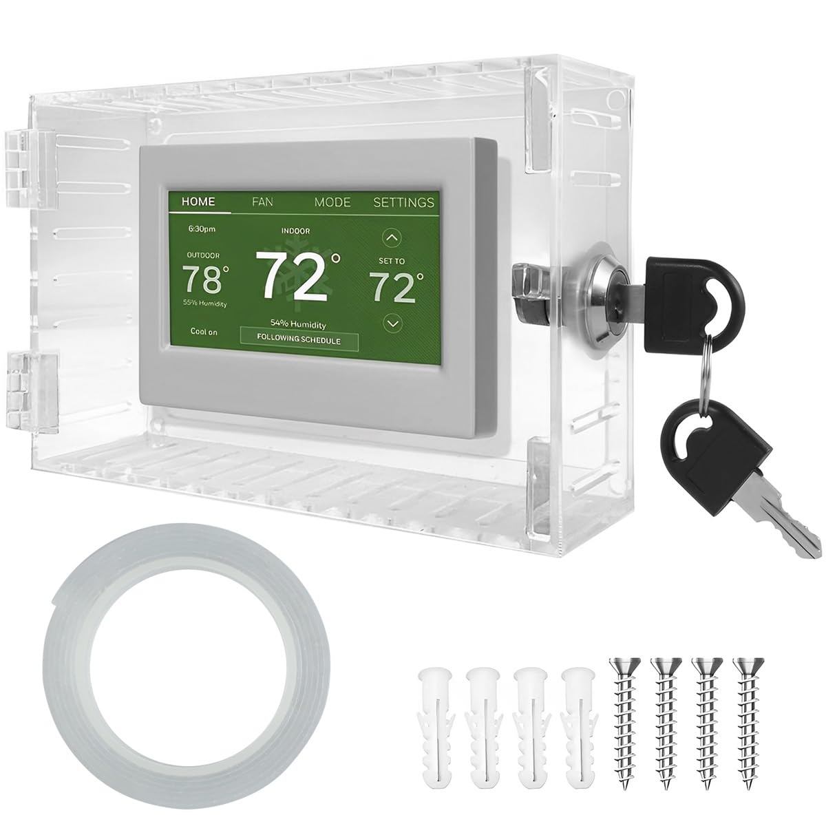 Thermostat Box with 2 Keys, Thermostat Protective Cover, Acrylic Thermostat Guard Box, Wall Mounted Thermostat Cover Box for Restaurants, Wall Ac Panel, School