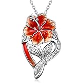 jiulegufa Hibiscus Necklace Sterling Silver Flower Necklace Flower Hawaiian Jewelry for Women