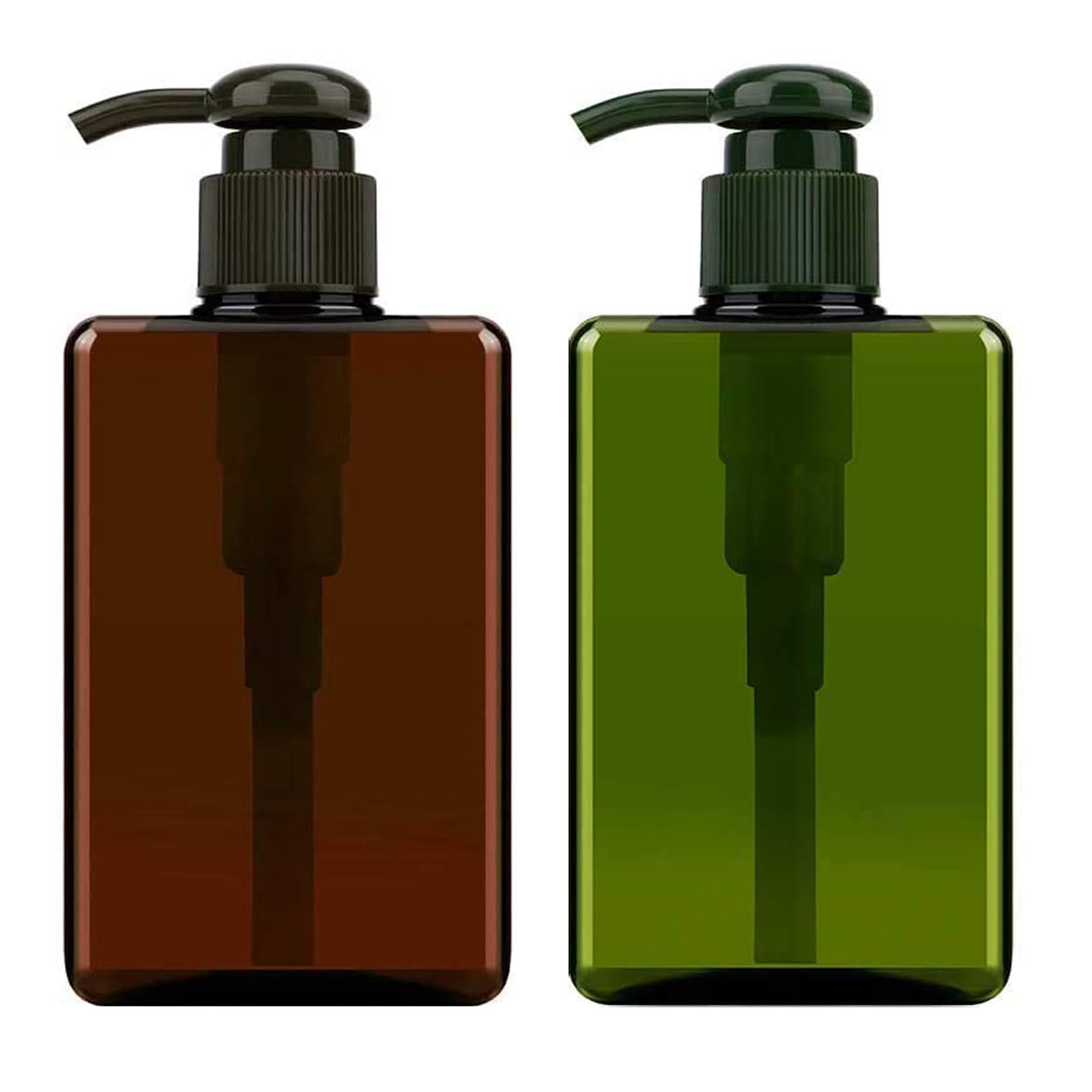 Apstaqeoo 2Pcs 100ML Empty Lotion Pump Dispenser Refillable Plastic Pump Bottles Travel Container for Lotion Shampoo Conditioner Body Wash Hair Gel Liquid Hand Soap Massage Oil (Brown + Green)