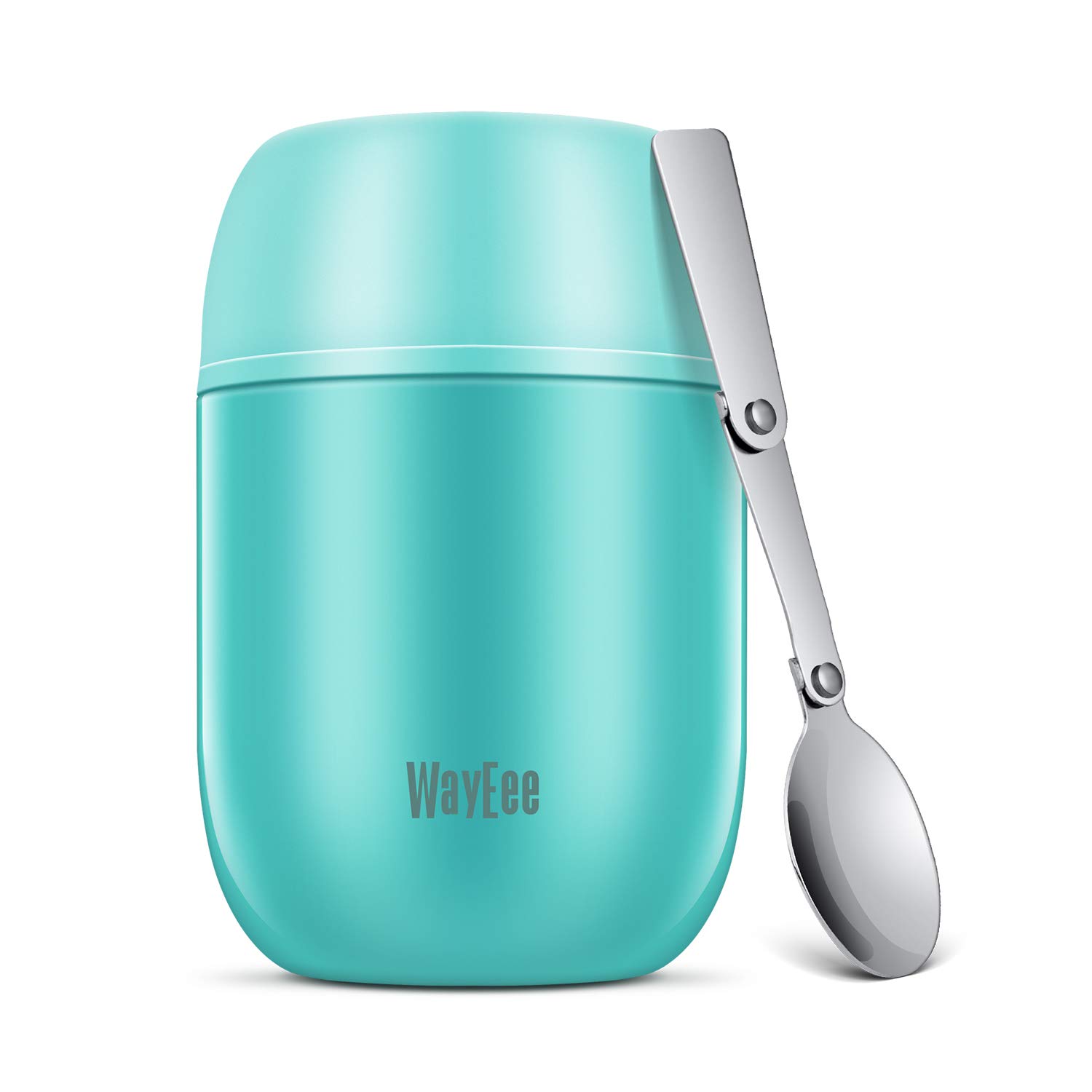 WayEee Food Flask, Food Flask for Hot Food Stainless Steel Food Jar with Folding Spoon-450ml (Blue)