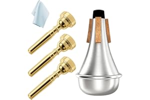 KUYLIVE 3 Pack Trumpet Mouthpiece (3C 5C 7C) with Lightweight Aluminum Practice Trumpet Mute Silencer Fit for Yamaha Bach Conn King Replacement Musical Instruments Accessories, Gold