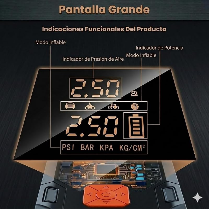 Arrancador de Baterías Coche 12V (Gasolina/Diésel) con 12000mAh Compresor Aire Portátil 150PSI, Power Bank 18W Carga Rápida, Inflador Neumáticos Coche con Linterna LED para Moto Pelotas
