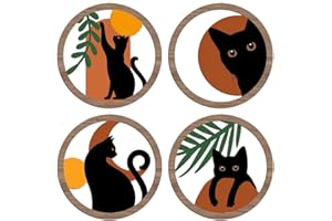 XFN 4PCs 3D Boho Cat Hanging Wooden Wall Art Wall Decor, Botanical Wall Decor Bohemian Decor, Cat Lover Gifts, Wooden Sign Wood Art Wood Plaque Home Decor for Living Room Bedroom Farmhouse Bathroom