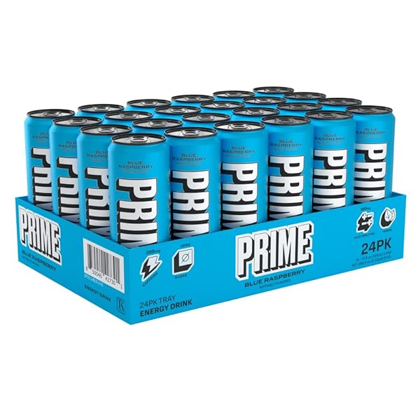 PRIME ENERGY BLUE RASPBERRY | ZERO SUGAR ENERGY DRINK | PREWORKOUT ENERGY | 200MG CAFFEINE WITH 355MG OF ELECTROLYTES AND COCONUT WATER FOR HYDRATION| VEGAN | GLUTEN FREE |12 FLUID OUNCE | 24 PACK