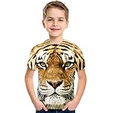 FiveEarl Kids Print 3D Tiger Head Tees Shirts for Youth Boys Girls 4-14 Years